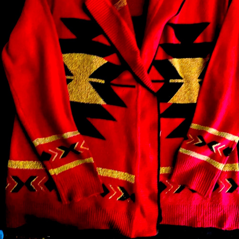 Burgundy Tribal Print Cardigan - Picture 2 of 5